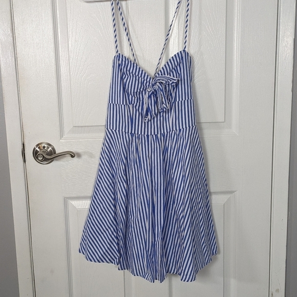 A'Gaci Lace-Up Blue and White Striped Strappy Corset Style Cotton Dress Size S - Picture 5 of 8